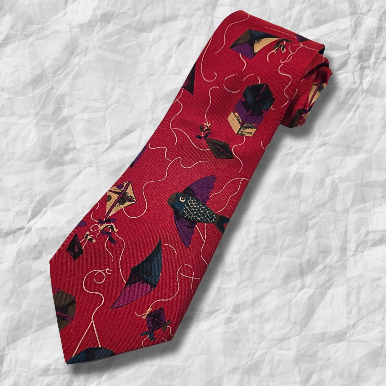 BROOKS BROTHERS Necktie Whimisical Red Background with Various Colorful Kites
