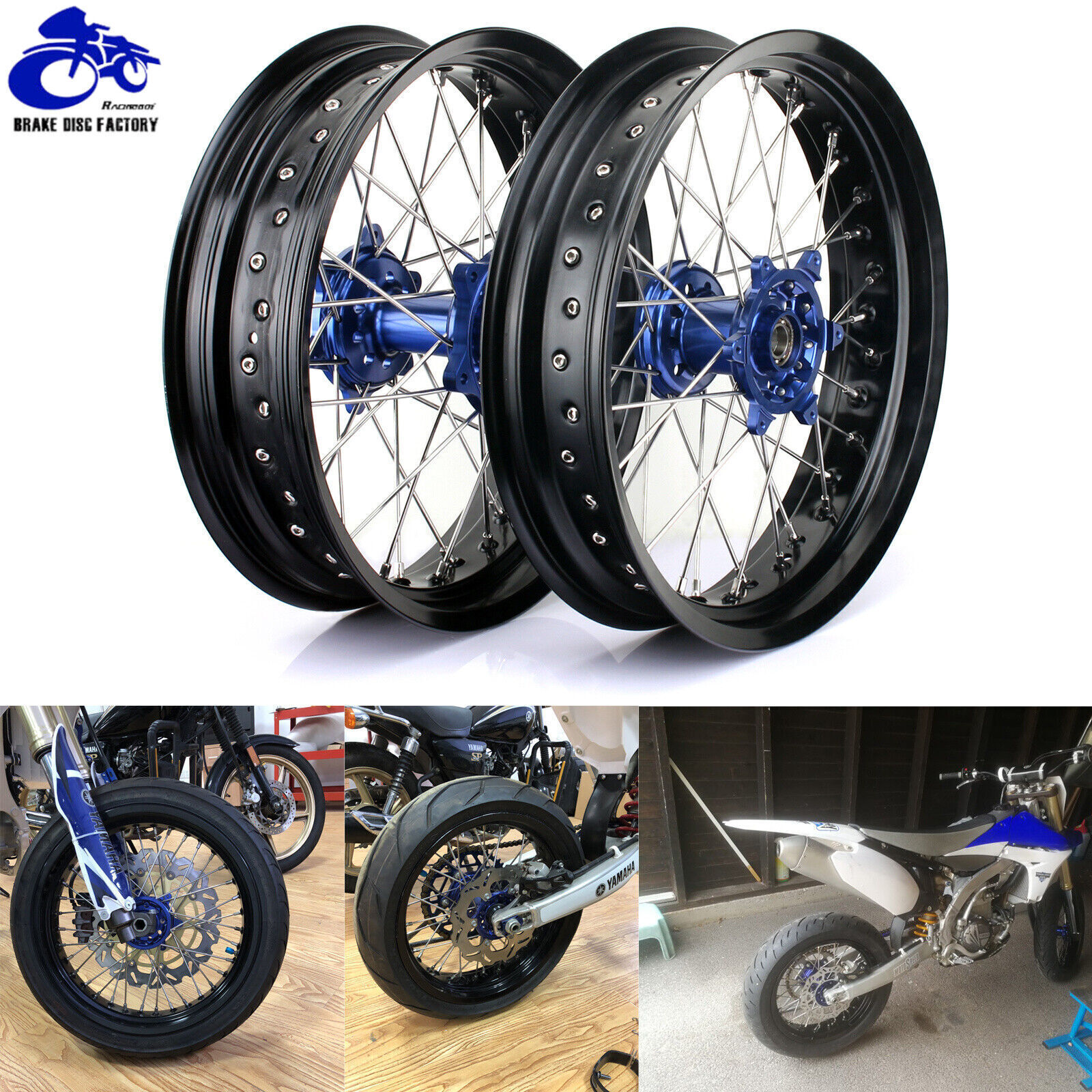For Yamaha 3.5"/4.25"x17" Supermoto CNC Wheel Set YZ250F YZ450F 2009 10 11 12-13