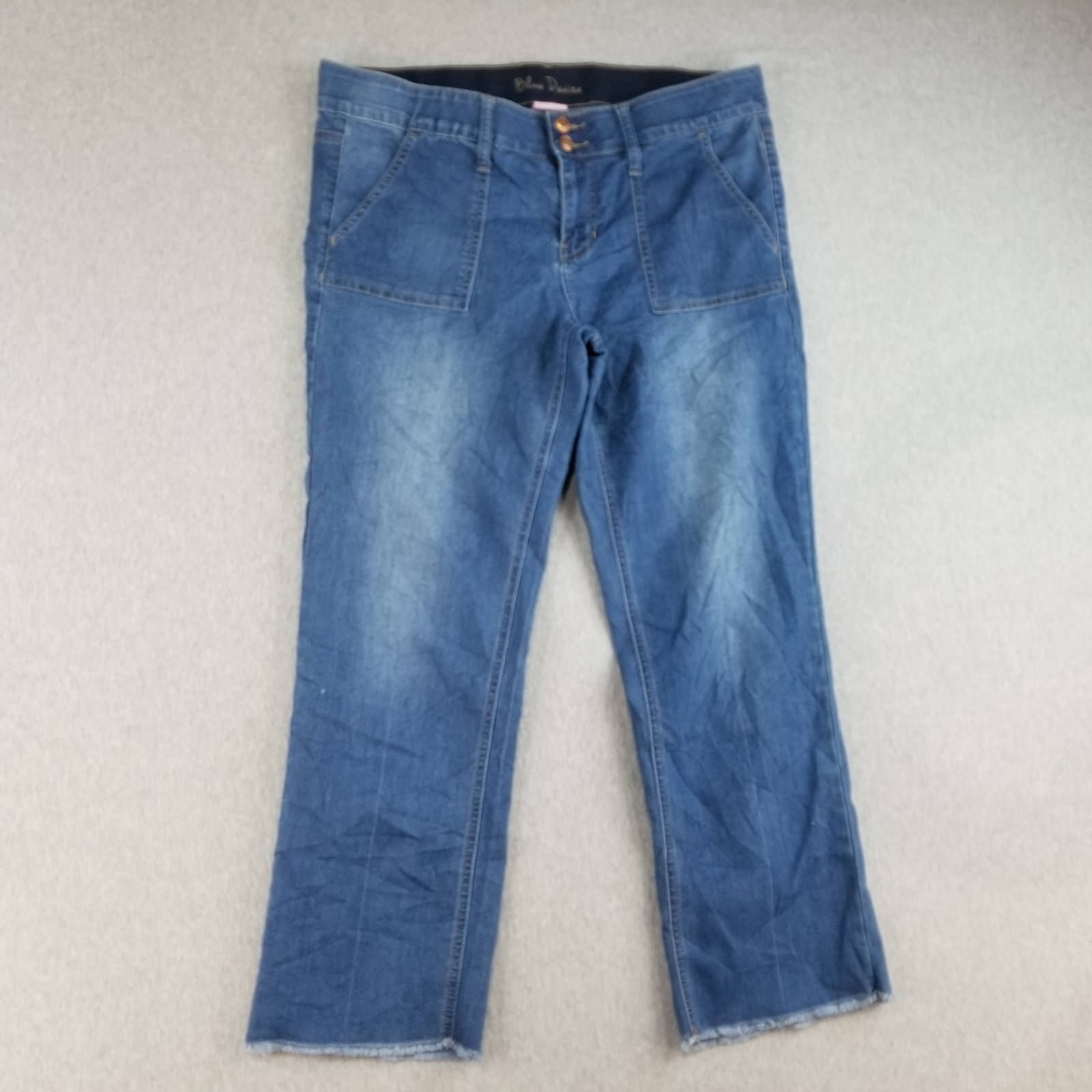 Blue Desire Jeans Women's Sz 15 Blue Wash Stretch Waist Fringe Cuff Normcore