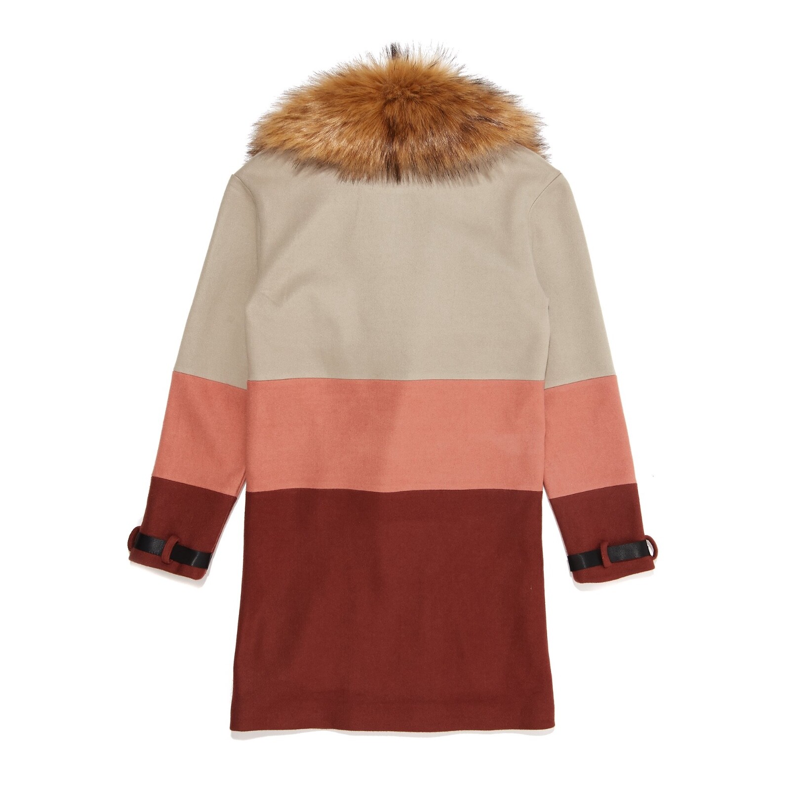 Pre-owned Vie Riche Paris Removable Fur 3 Tone Overcoat In Beige-clay Size Large In Beige-coral