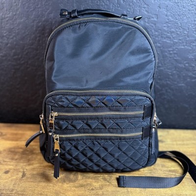 Mistique Quilted Black Nylon Multi-Zip Backpack Women Medium