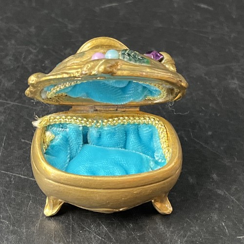Antique W B Mfg Weidlich Bros Jewelry Casket Trinket Coffin Box Gold Mini Gem 2"