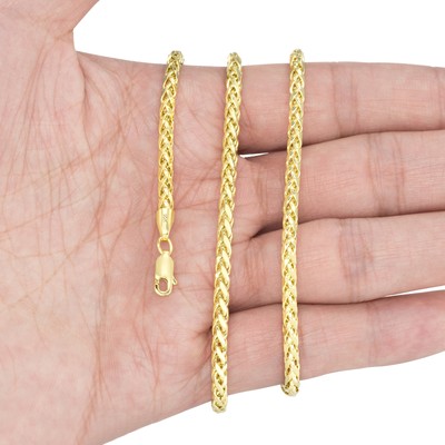 10K Yellow Gold 2.5mm-5mm Round Wheat Palm Franco Spiga Chain Necklace 16"- 30"