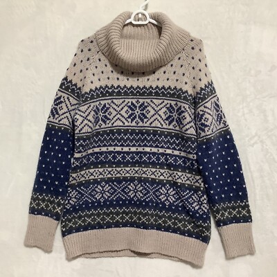 Gander Mountain Guide Series Wool Alpaca Blend Cowl Sweater Sz XL Snowflake Ski