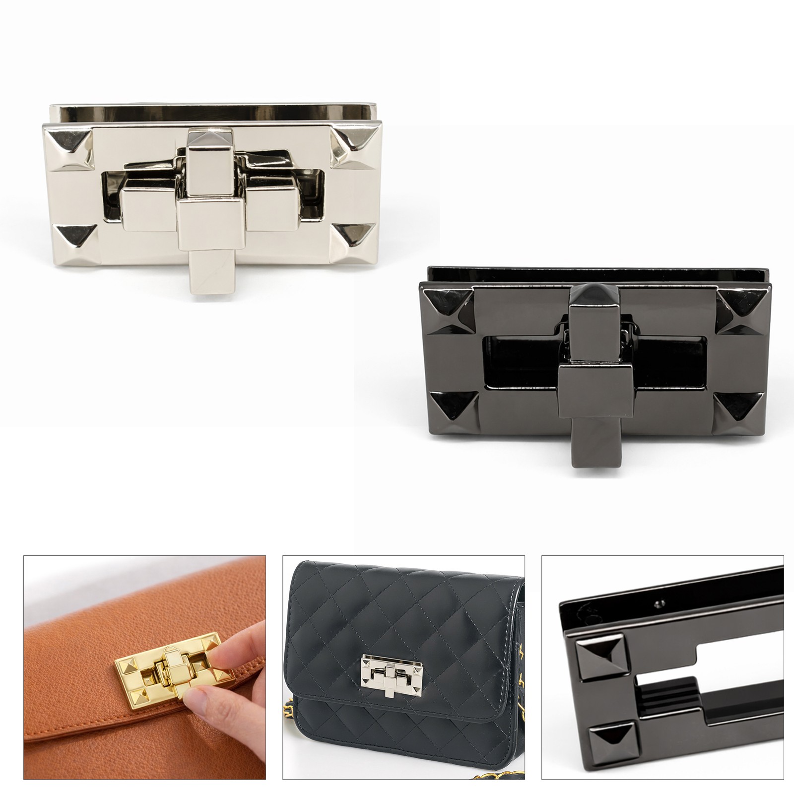Trabas De Cierre Giratorio Twist Lock Para Bolso/Cartera DIY, Plata/Gunmetal