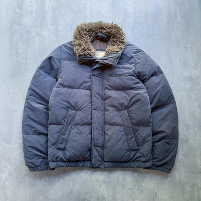 Vintage Y2K Hollister Down Puffer Jacket Faux Fur Collar Navy Mens M
