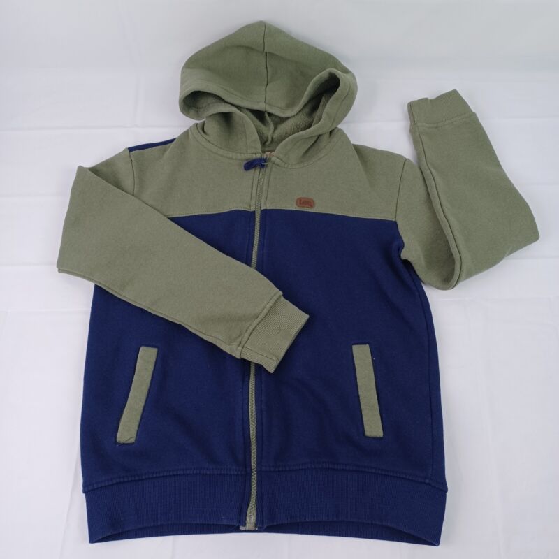 Lee Full Zip Hoodie Jacket Boys Size Medium 10/12 Color Block Blue Green Pockets