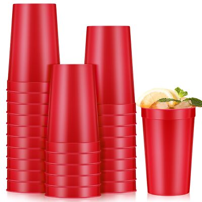 24 Pack 16oz Reusable Plastic Stadium Cups Tumblers for Birthday Baby Shower