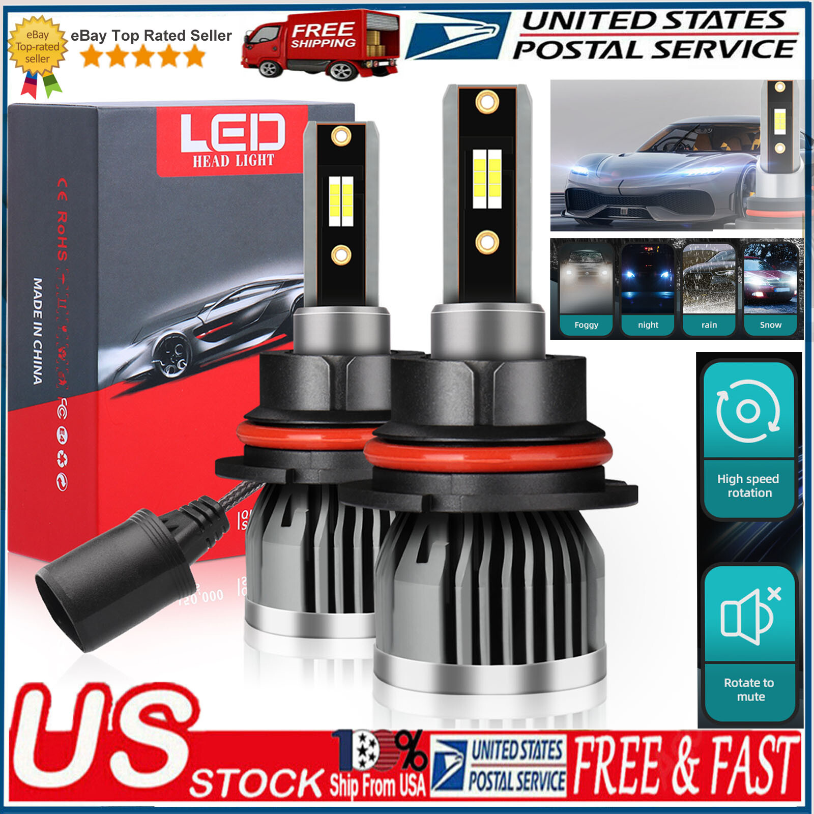 2x 9007 HB5 LED Headlight Bulb Conversion Kit High Low Light 6000K Super White