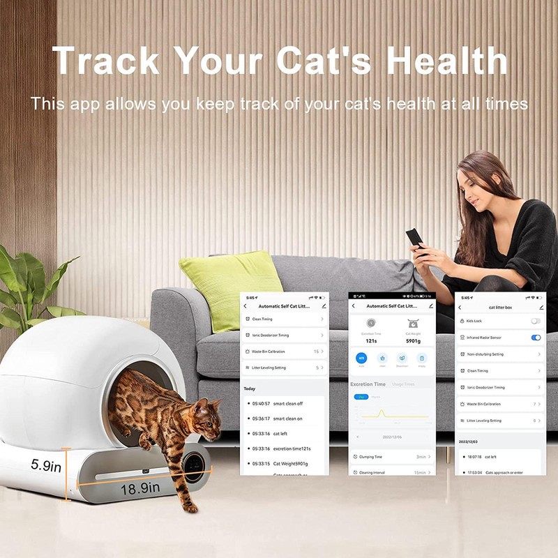 Large Automatic Smart Cat Litter Box Self-Cleaning Odor Removal WiFi APP Control