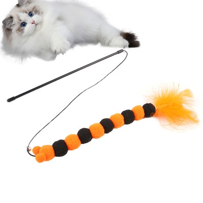 Cat Feather Wand Stick Cat Teaser Kitten Toy Dangle Bell Interactive Game *2