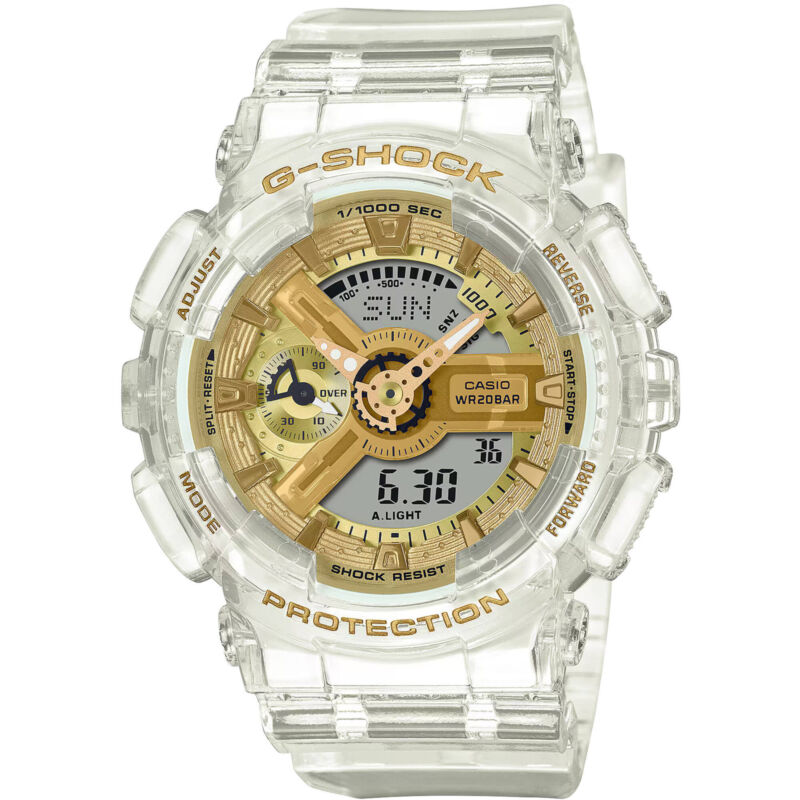Casio Women Watch G-Shock Gold and Grey Dial White Strap Ana-Digi GMAS110SG-7A