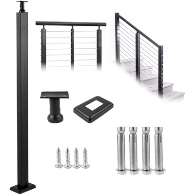 Cable Railing Post Deck Railing 42x1x2'' DIY Post Without Holes Black