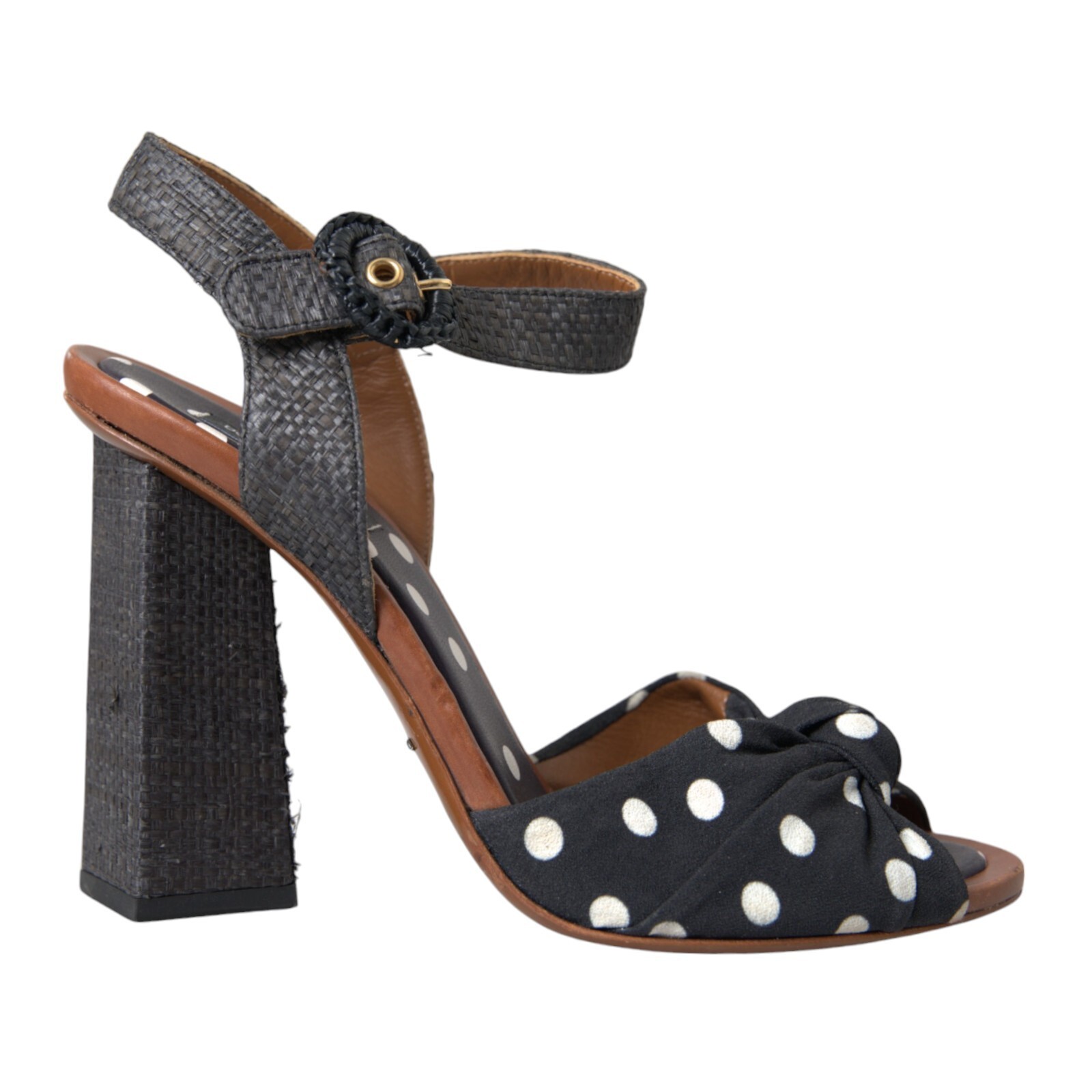 DOLCE & GABBANA Shoes Black Polka Dot Leather Heels Sandals