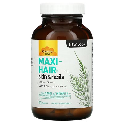 Country Life Maxi-Hair 90 таблеток без глютена, гарантия качества GMP, без молока,