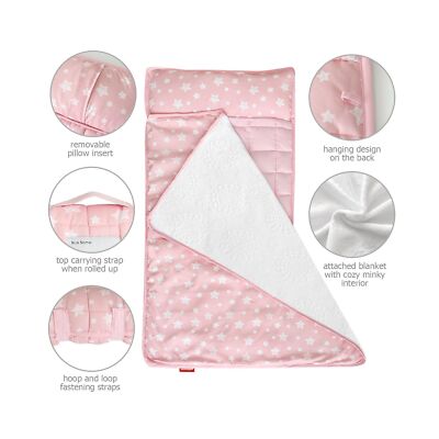 Moonsea Toddler Nap Mat Pink, Removable Pillow and Fleece Minky Blanket, Ligh...