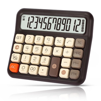 Desk Calculator 12 Digit, Retro Cute Basic Calculator with Extra Large LCD Di...