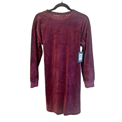 Andrew Marc Sport NWT Small Velvet  Purple Sweatshirt Dress Tie Belt Long Sleeve