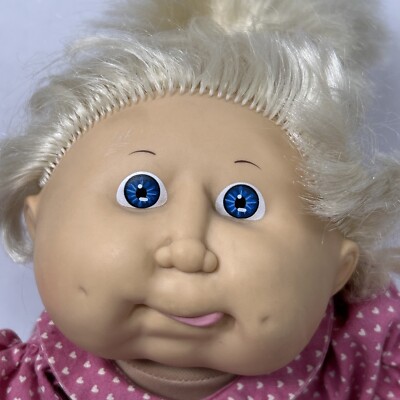 Vtg Cabbage Patch Blonde Corn Silk Hair Tongue Out Dimples Blue Eyes Leggings