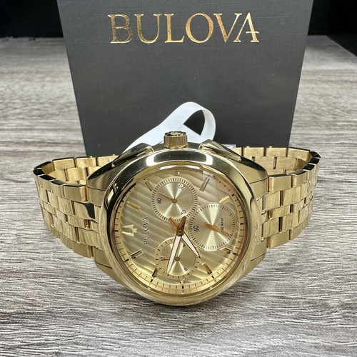 Pre-owned Bulova New✅curved✅  Curv Chronograph Gold Stainless Steel Men's Watch 97a125 $895