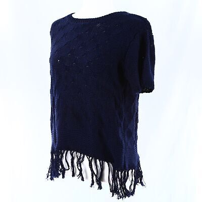 LALA BERLIN NWT $325 Blue Tassels Short Sleeve Women s Jumper Sweater Pullover 