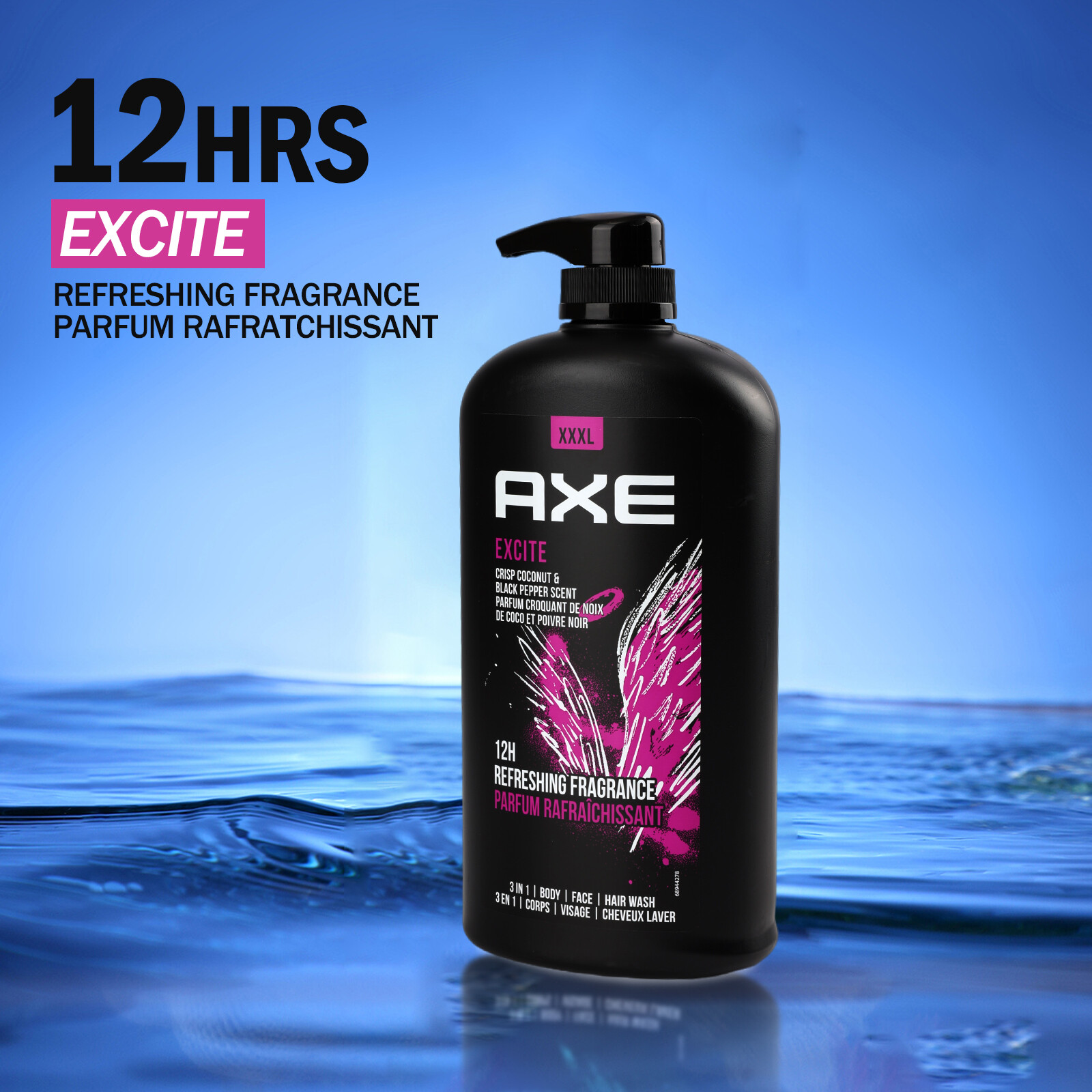 3 in 1 Axe Body Wash Shampoo Face Wash All Day Refreshing 35 fl oz Pump Bottle