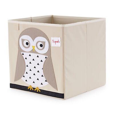 3 Sprouts Children's Foldable Fabric Storage Cube Box Soft Toy Bin, Friendly Owl