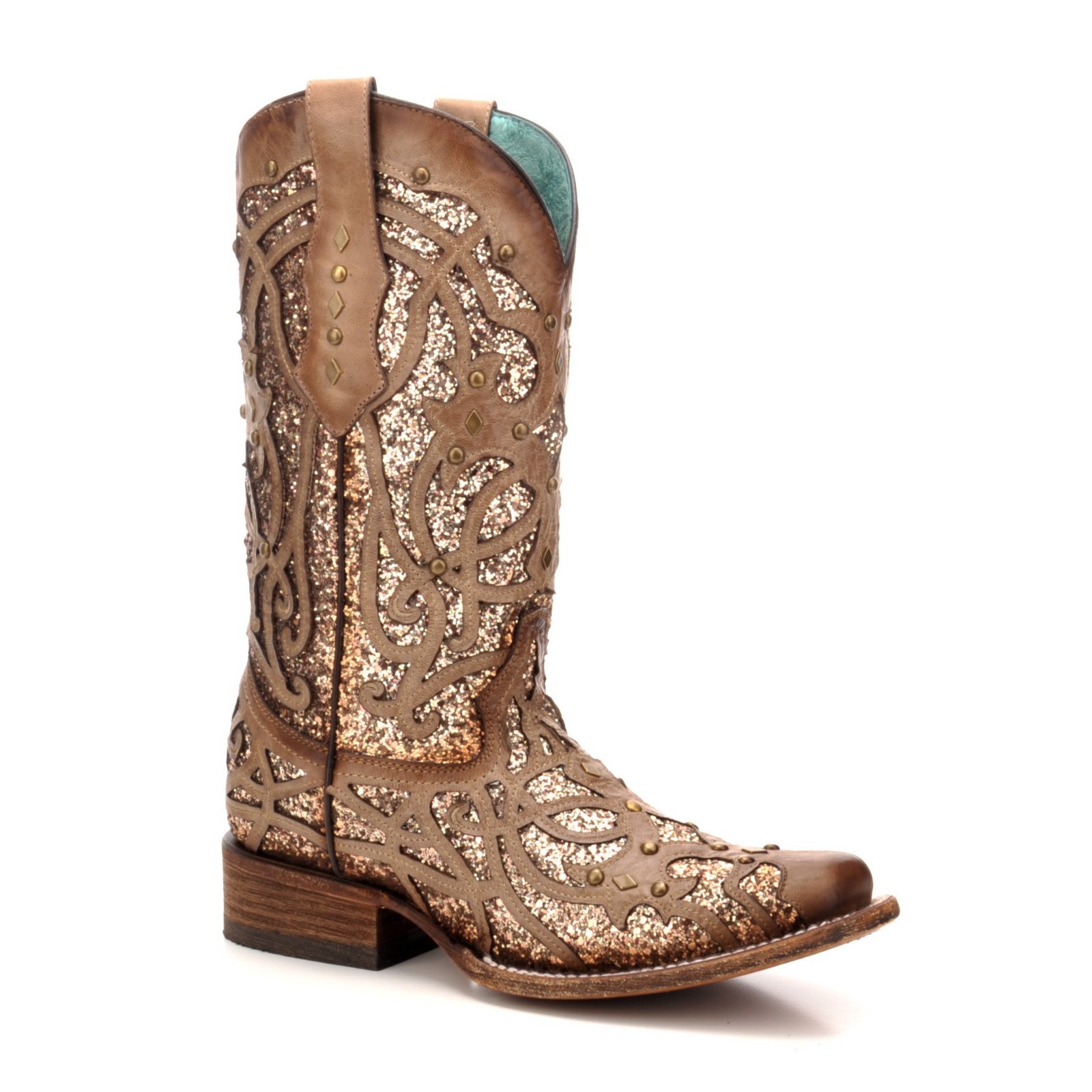 Pre-owned Corral Boots Corral Ladies Orix Glittered Inlay And Stud Boot C3275 In Brown