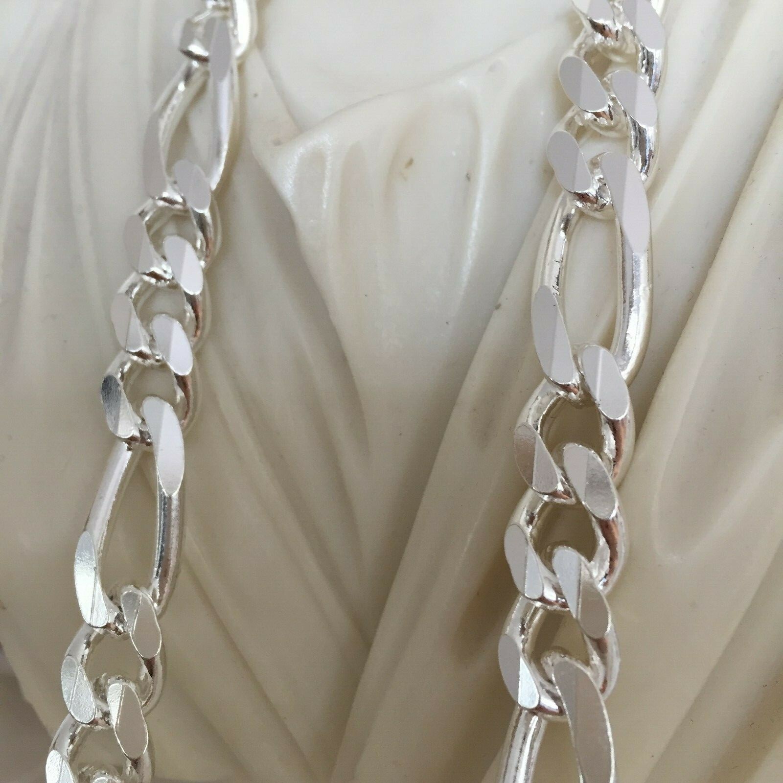 Pre-owned Handmade Real Mens Figaro Link Chain Necklace 11mm 126gr 28inch 925 Silver Sterling