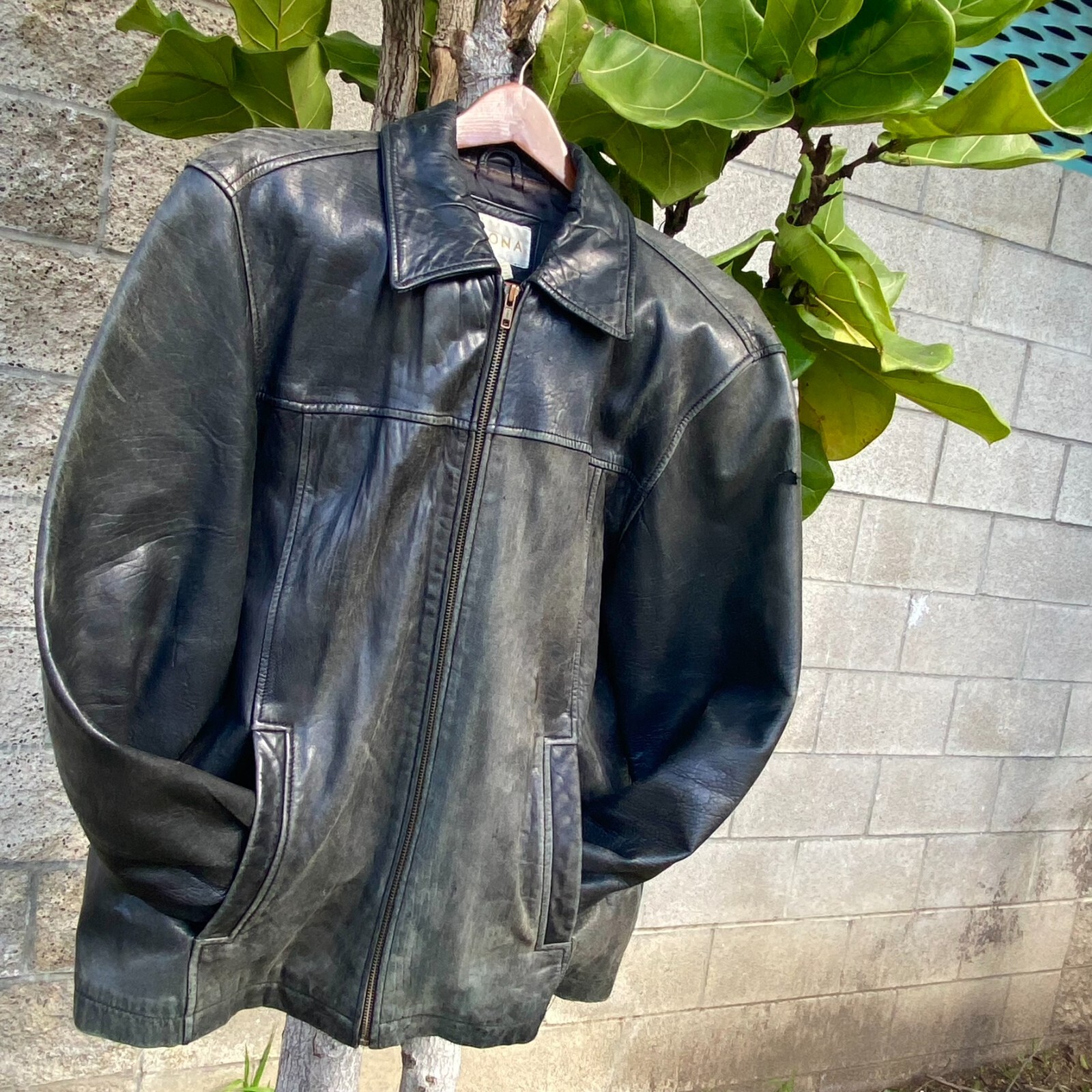 Vintage / Metal / Merona Men&rsquo;s '92 Distressed Black Leather Jacket Punk / Medium
