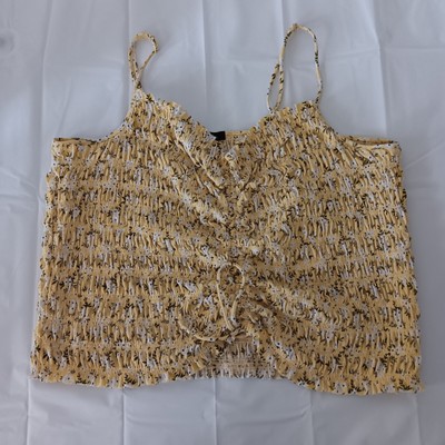 Rue 21 Plus Size Smocked Crop Top 4X Yellow White Green Summer Thin Strap Top