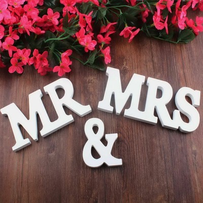 Mr and Mrs Wedding Wooden Sign Wood Letters Decor Table Top Standing Party Props