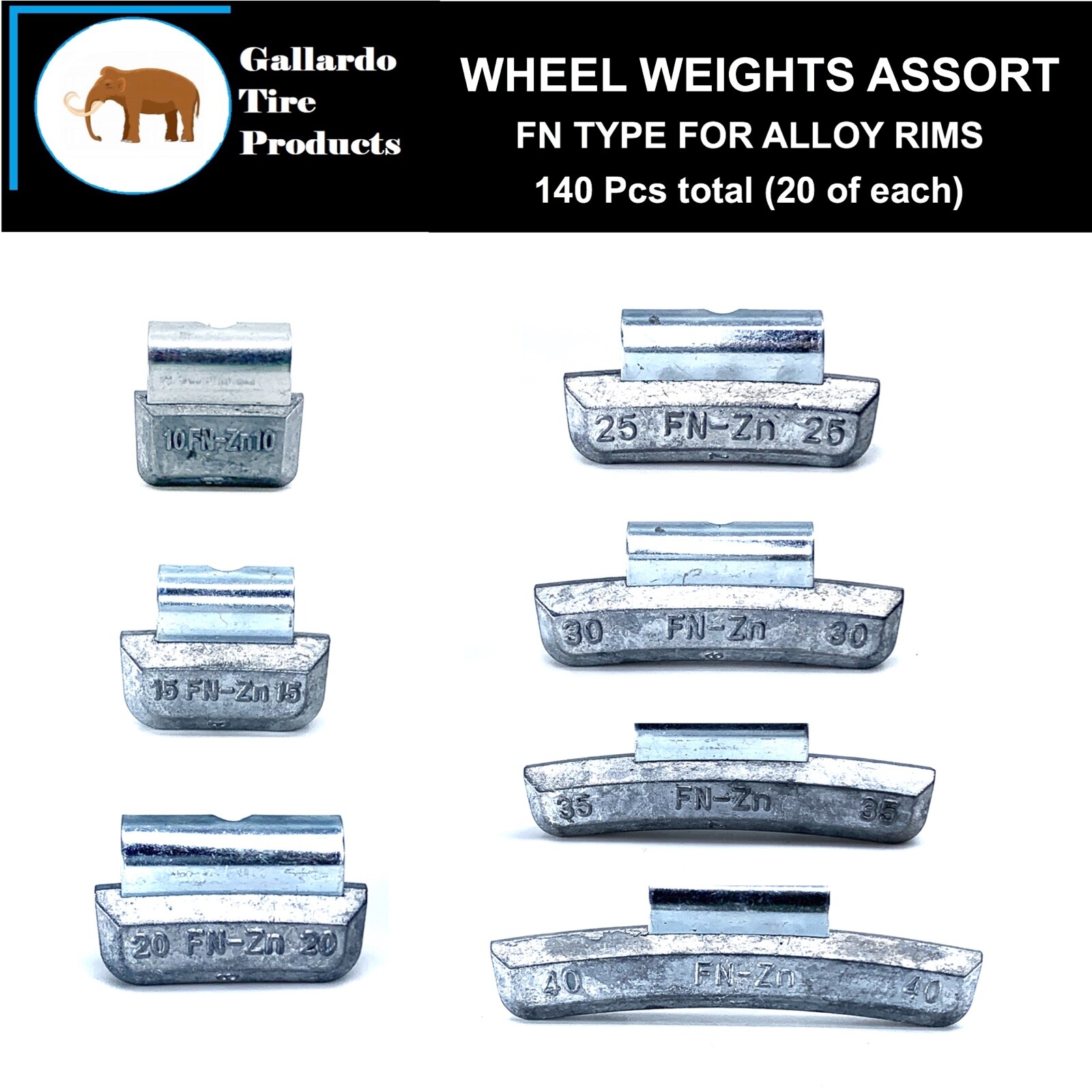  140 Pcs Assort Zinc Clip On Wheel Weights 10g 15g 20g 25g 30g 35g 40g