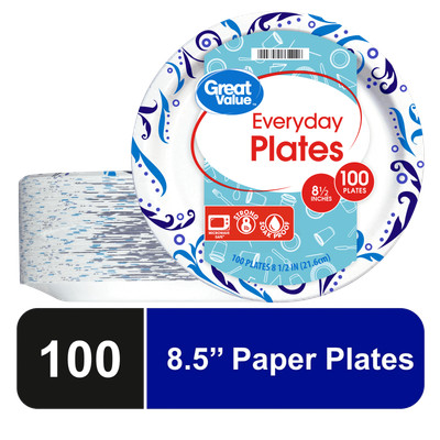 Great Value Everyday Disposable Paper Plates, 8.5'', 100 Count