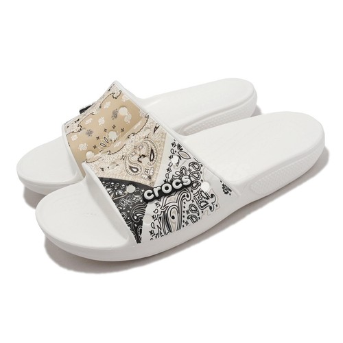 Мужские сандалии унисекс без шнурков Crocs Classic Bandana Slide Paisley White 208064-2E9