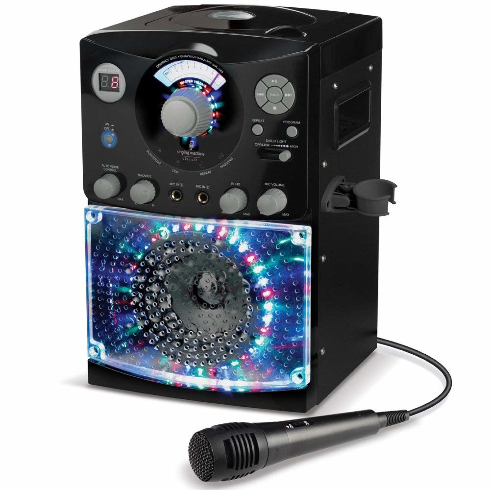 Top Loading CDG Karaoke System with LED Disco Lights Microphone Black Non-USB