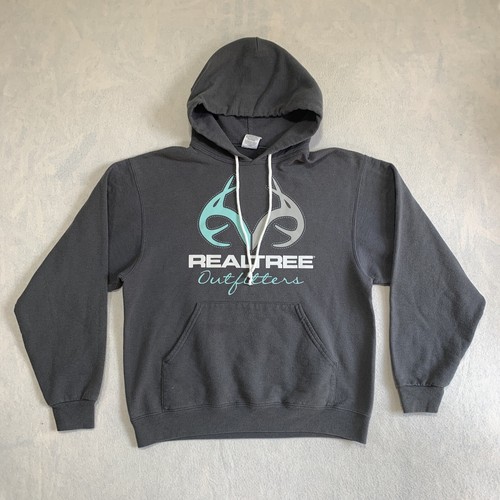 RealTree Outfitters Hoodie Sweatshirt Women s Medium Gray Spell Out Graphic