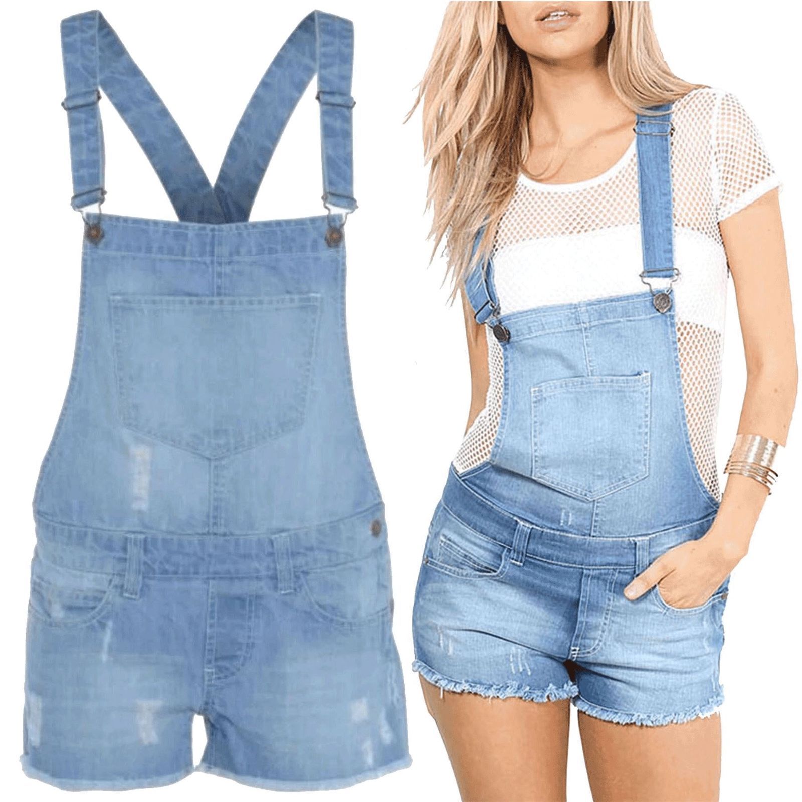 WOMEN S LADIES DENIM DUNGAREE SHORTS DRESS GIRLS JUMPSUIT PLAYSUIT IN 3 COLOURS