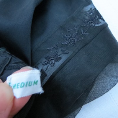 Vintage Women's Slip LORRAINE Sheer Floral Trimmed BLACK Size Medium