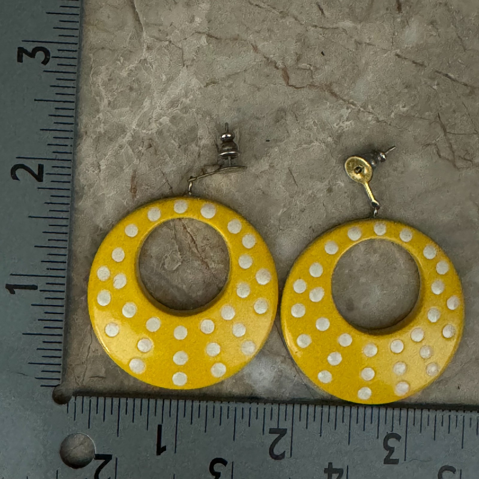 Yellow White Polka Dot Hoop Earrings Large Statement Pair Pierced