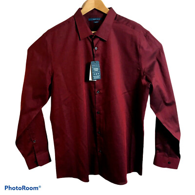 Perry Ellis Shirt Mens 2XLT Dark Red Travel Luxe Slim Fit Stain Wrinkle Free $69