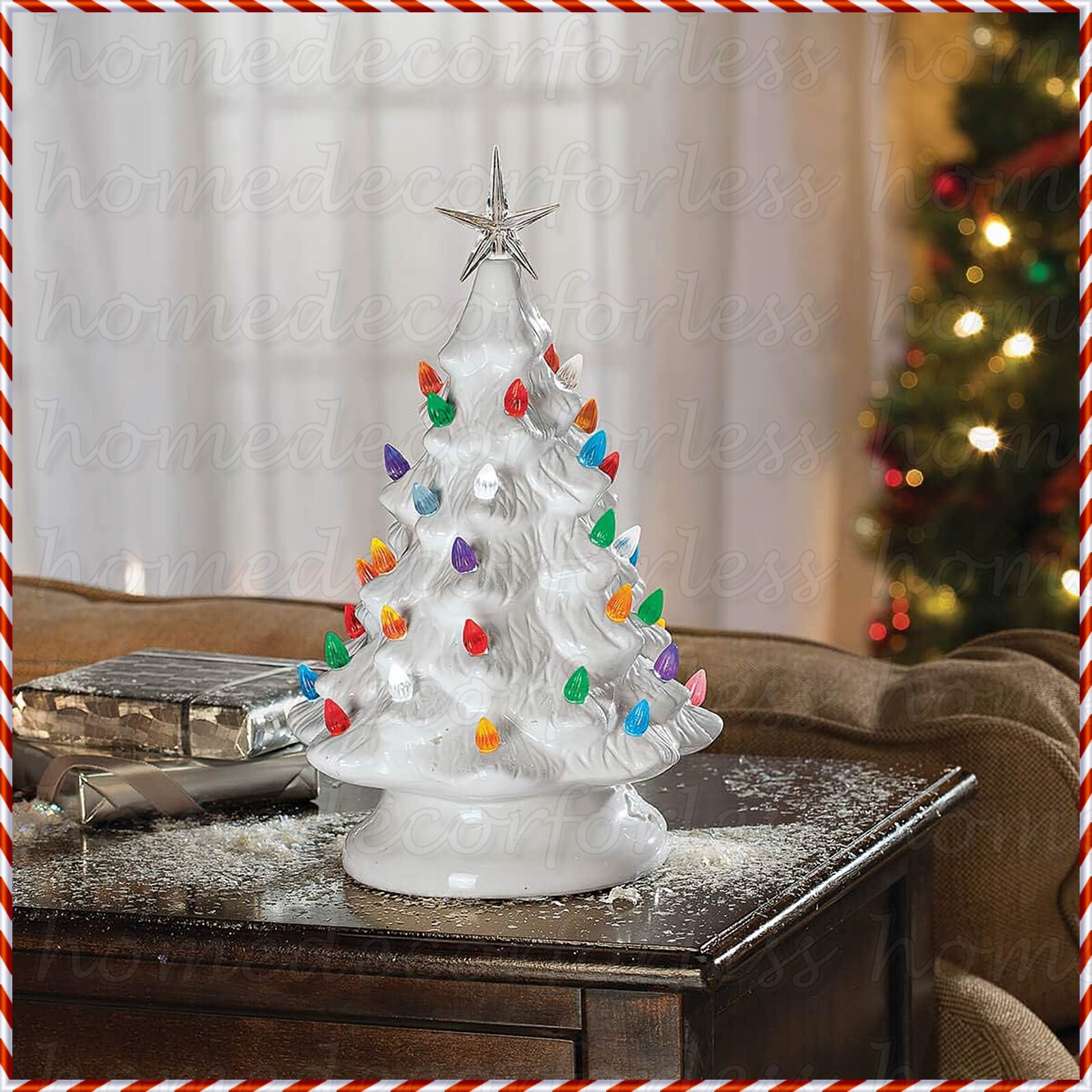 Lighted Nostalgic Ceramic Christmas Tree w/ Timer Vintage Holiday Tabletop Decor