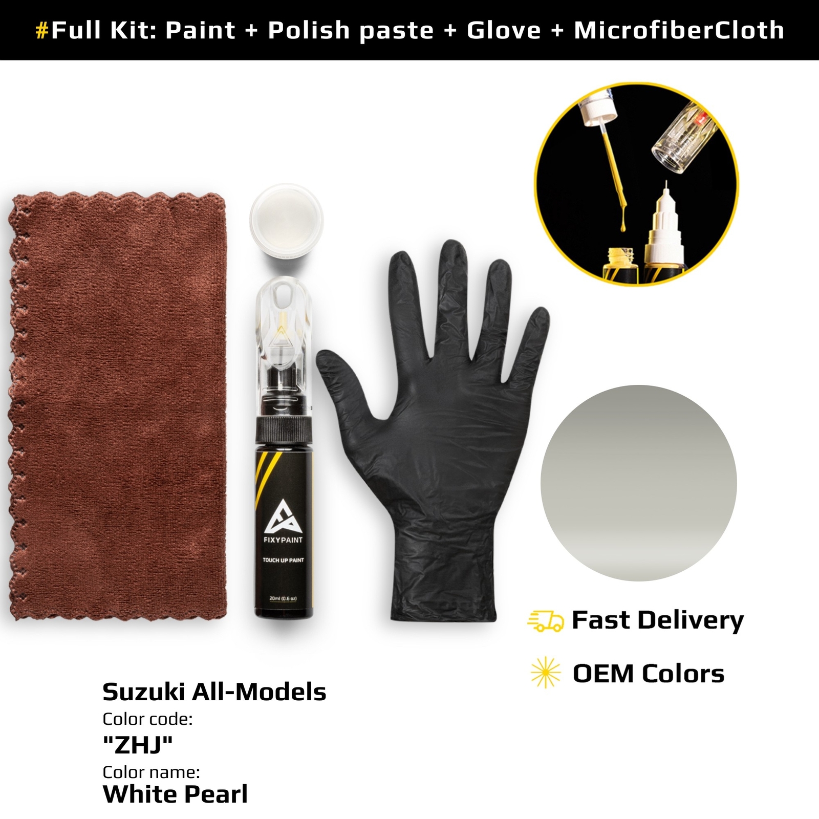 SCRATCH❗️ Touch up Paint for Suzuki Code: ZHJ White Pearl Fast Drying