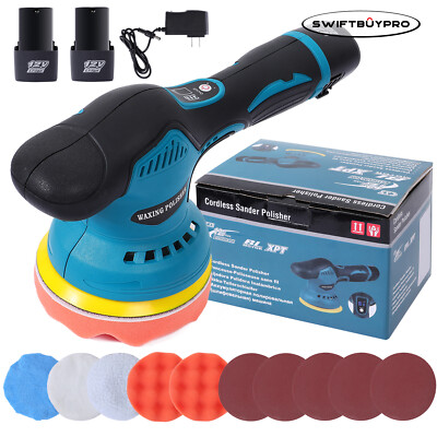 Cordless Car Buffer Polisher Kit 8 Adjustable Speed Dual Action Waxing Tool 5''