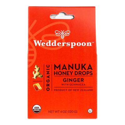 Wedderspoon Organic Manuka Honey Drops Ginger 4 oz Box