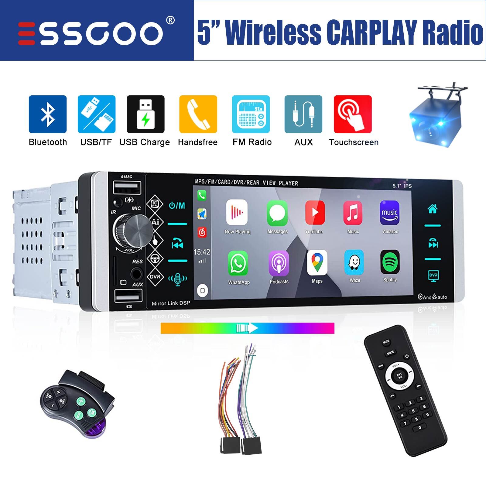 Stereo Mp5 Aux Bluetooth Touch Screen Camera
