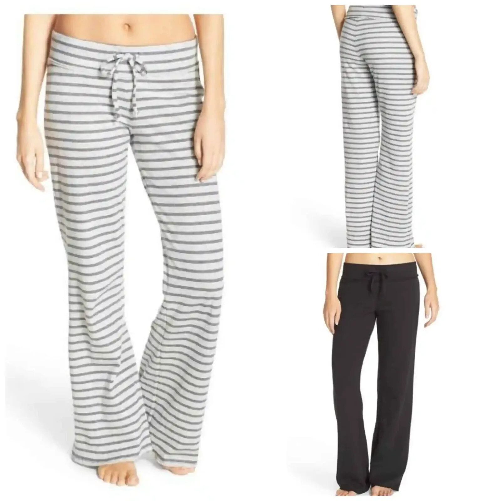 

NORDSTROM Брюки для отдыха Lazy Mornings из 100% хлопка в полоску с широкими штанинами  NWT, Серый