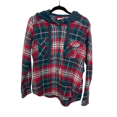 Columbia Flannel Hoodie Shacket Plaid Button Down Long Sleeve