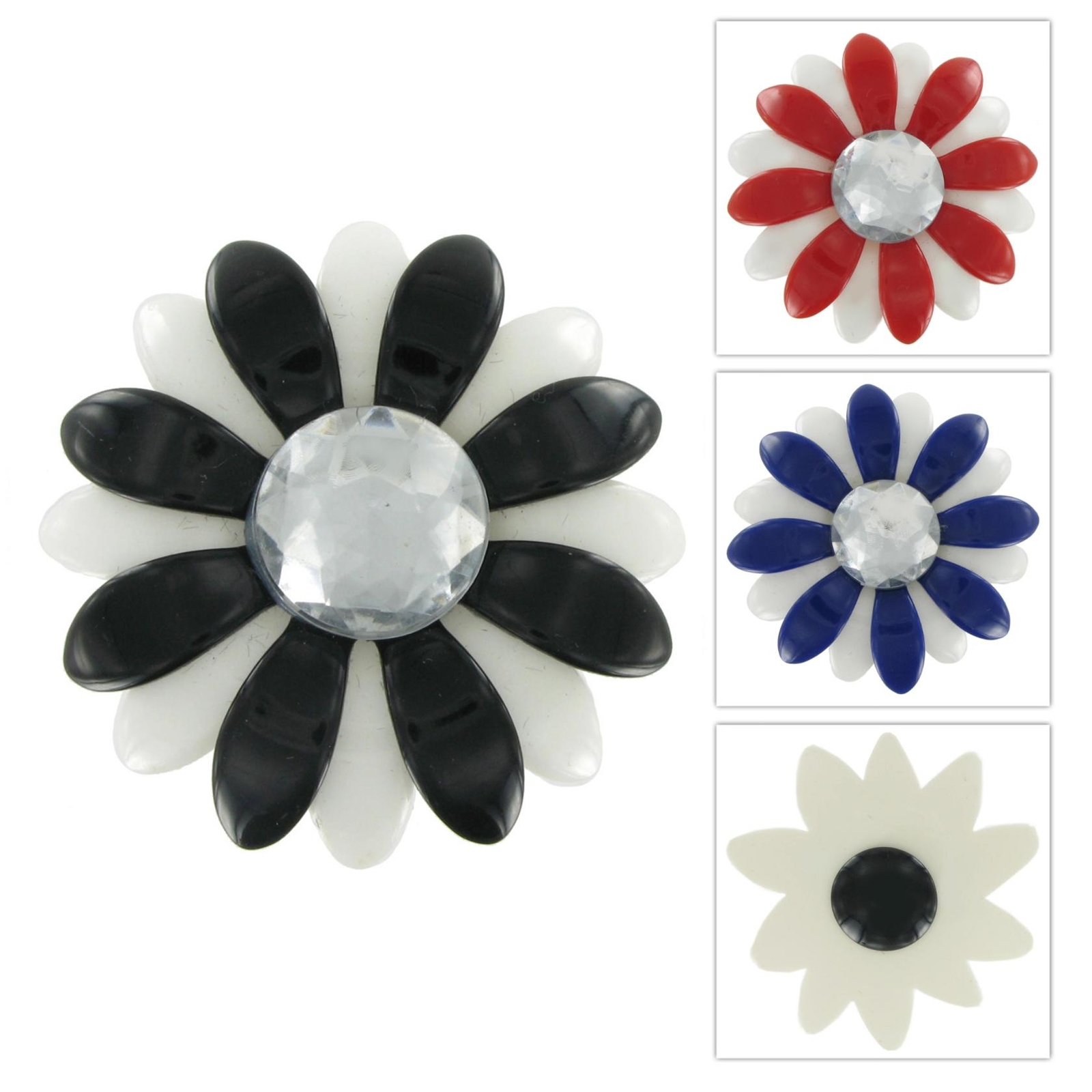 Large Statement Plastic Flower Brooch Pin VNOS - Choice Red Blue Black White