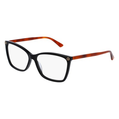 Pre-owned Gucci Gg0025o-003 Black Havana Eyeglasses In Clear Lens